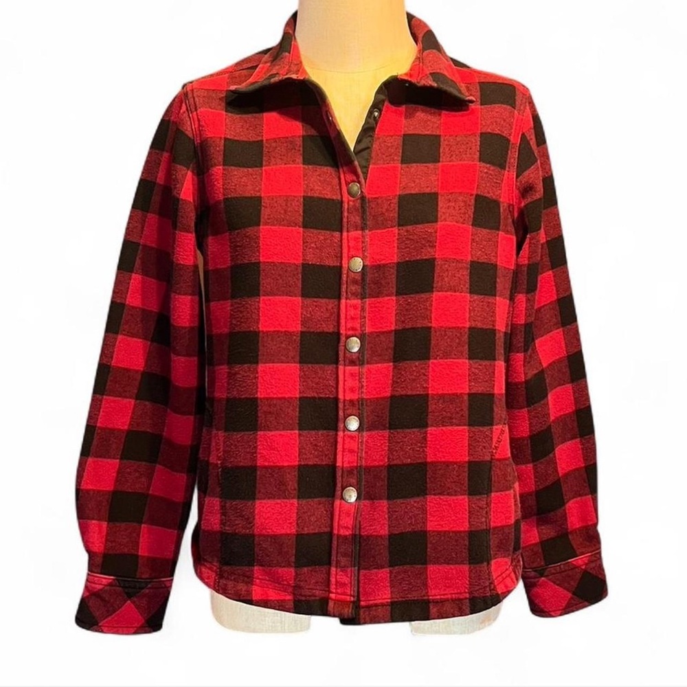 ❤️Orvis Flannel Buffalo Plaid Red & Black Snap Shacket w Pockets
